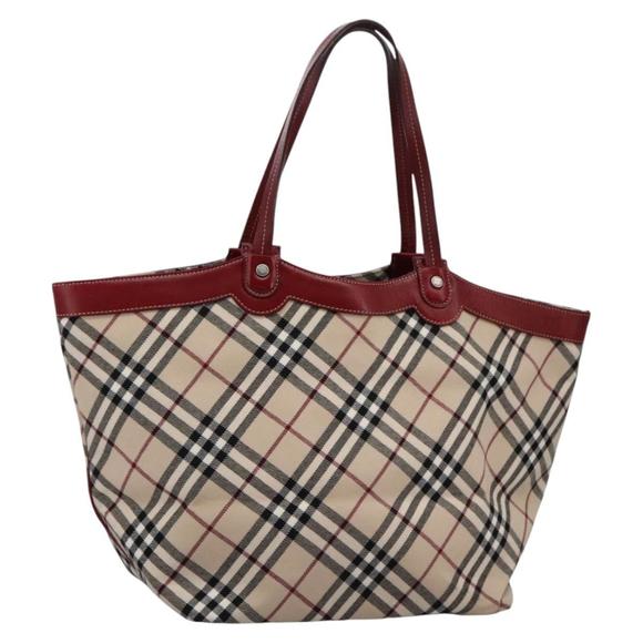 BURBERRY Nova Check Blue Label Tote Bag Canvas Beige Auth 110206 - Picture 1 of 16